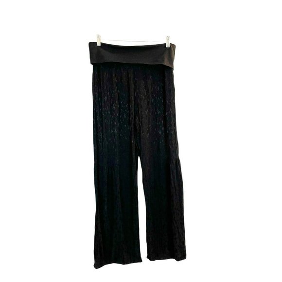 Soft Surroundings Size M Black Jacquard Wide Flare Leg Folded Elastic Waist - Picture 2 of 9